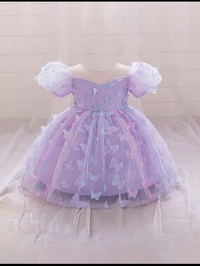Pastel Purple Butterfly Tulle Dress 3D fluffy dress